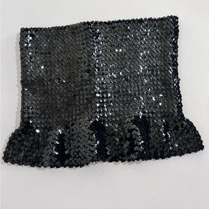 Vintage Black Sequins Smocked Tube Top Bandeau Ruffled Hemline Medium